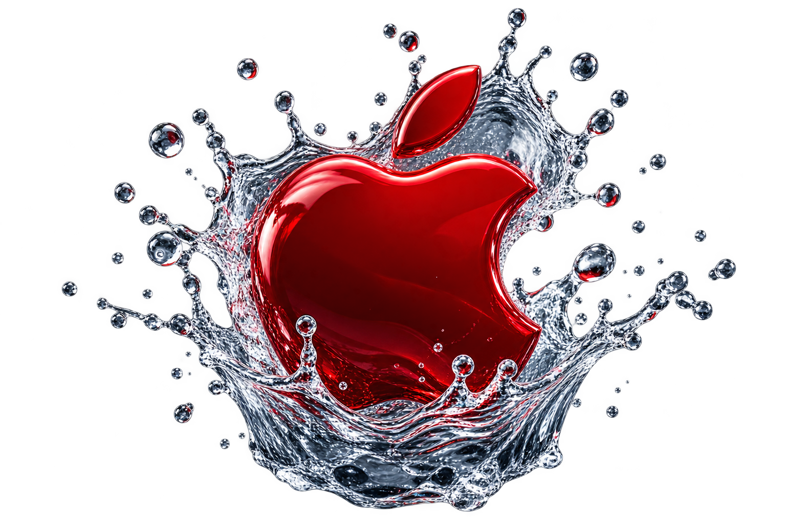 Red Apple logo surrounded by a water splash